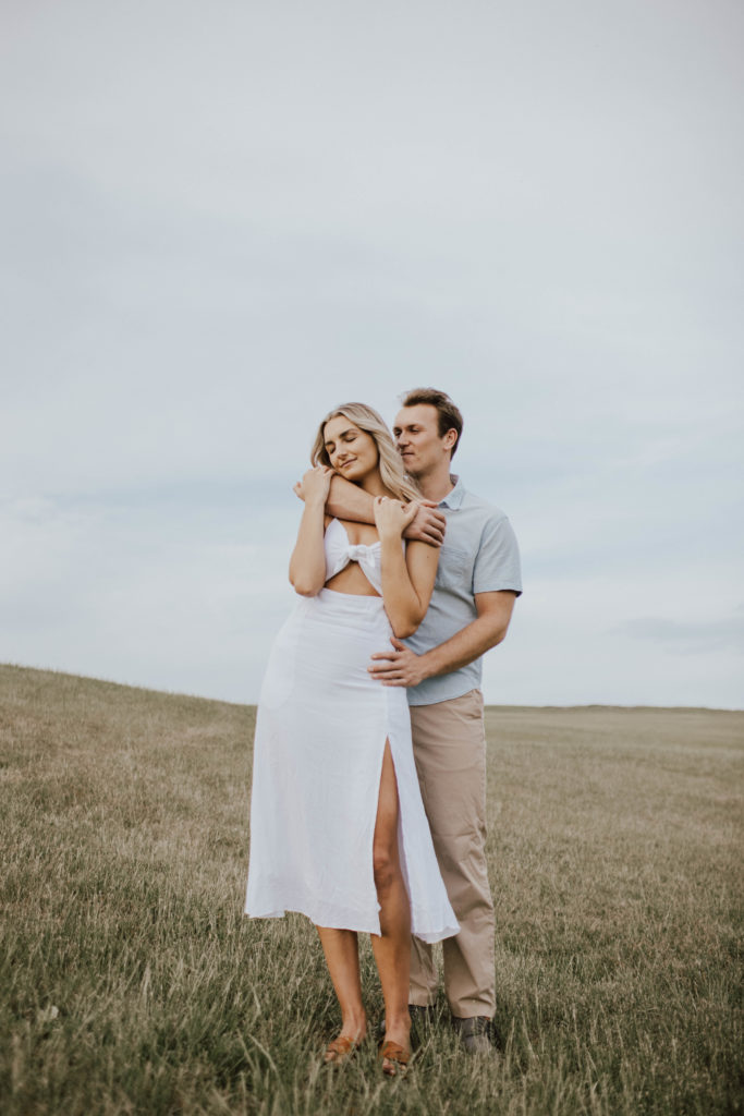 neutral colored engagement outfit