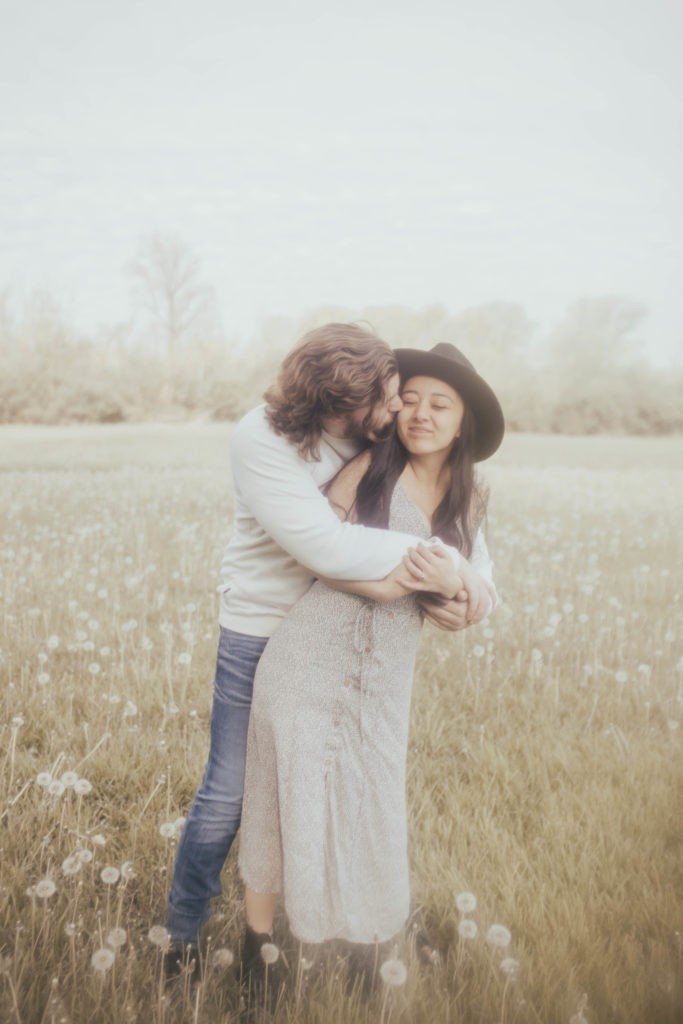 hazy flower field couples photoshoot