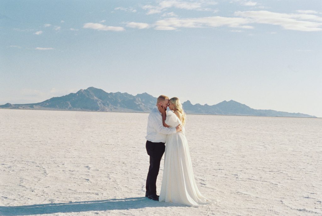 A couple getting married on the salt flats.