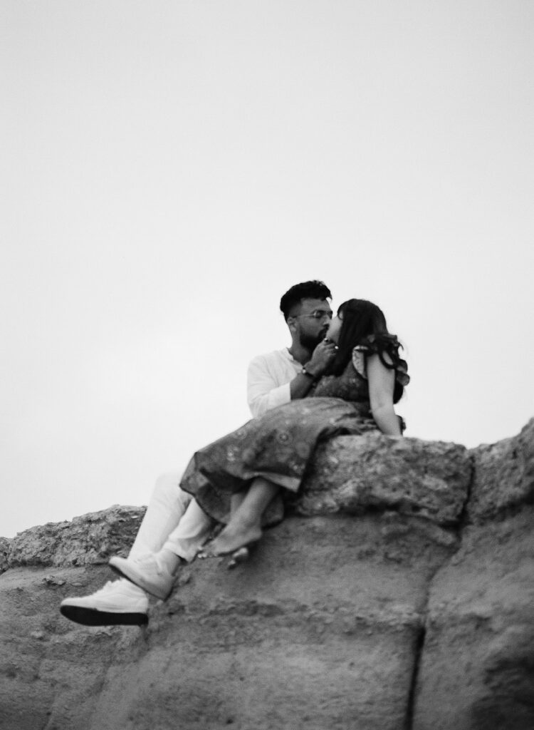 Beach engagement session on film
