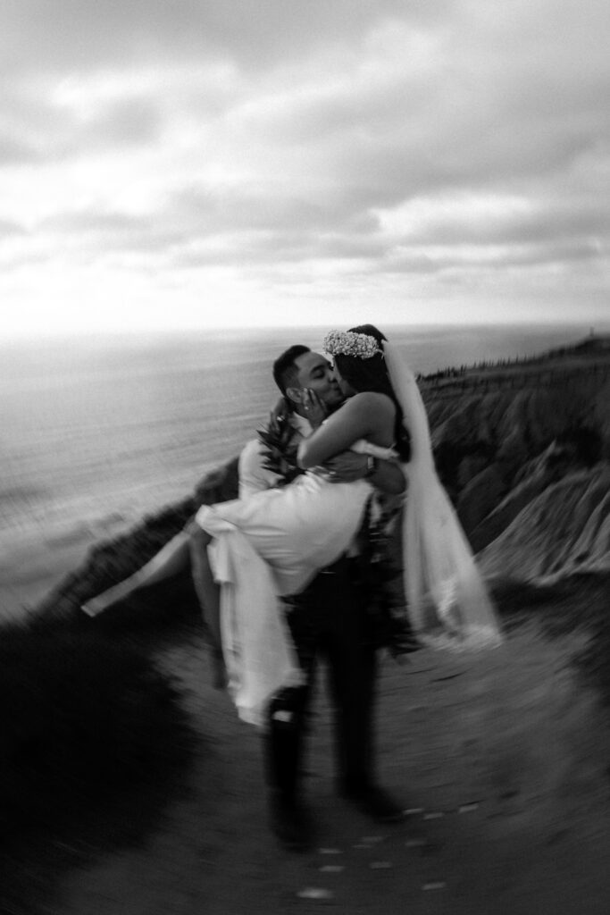 cinematic elopement photos in black and white