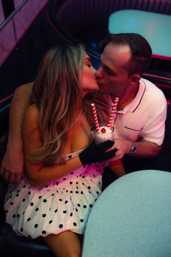 retro diner engagement photos