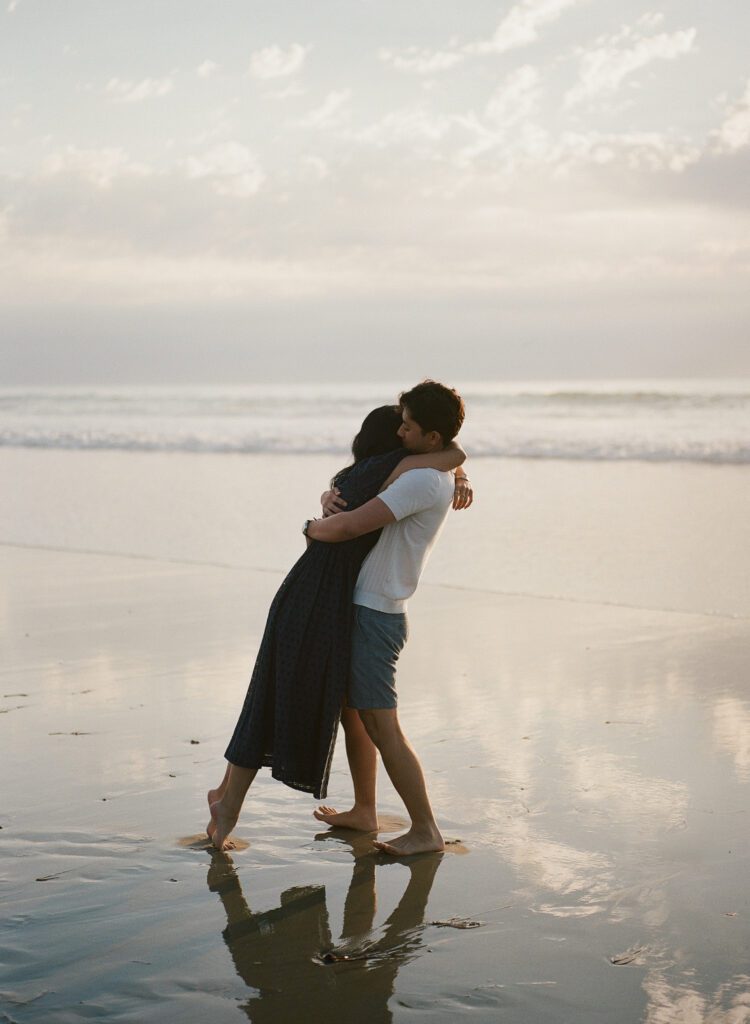 cinematic couples session at solana beach on film 