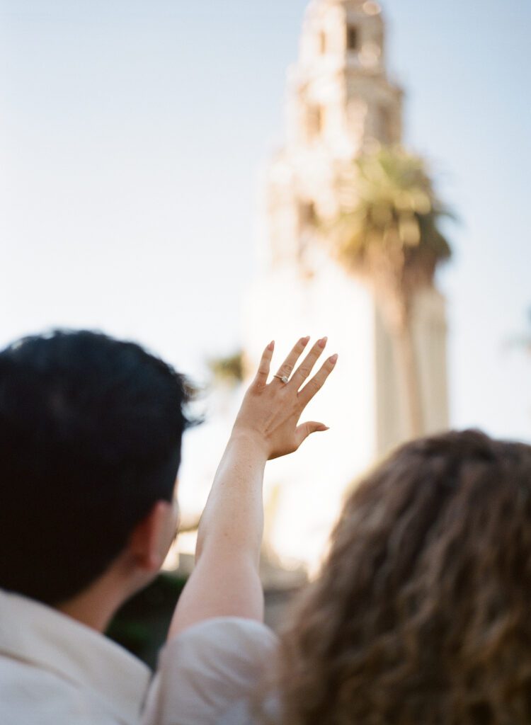 couples film photos at balboa park