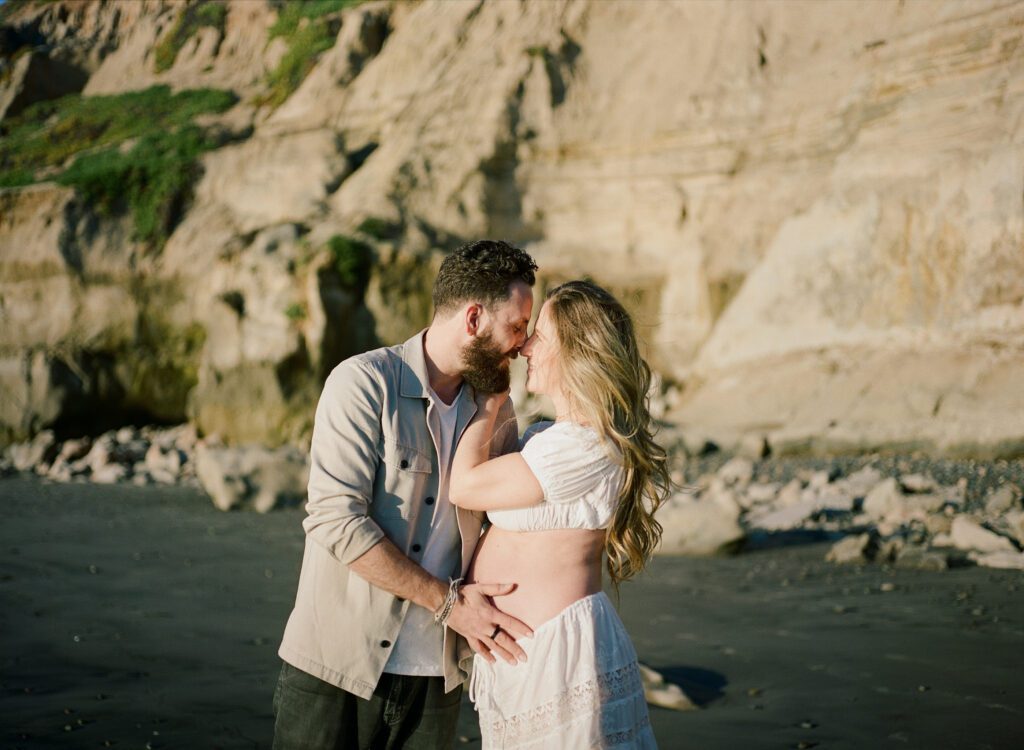 medium format film maternity photos on the beach