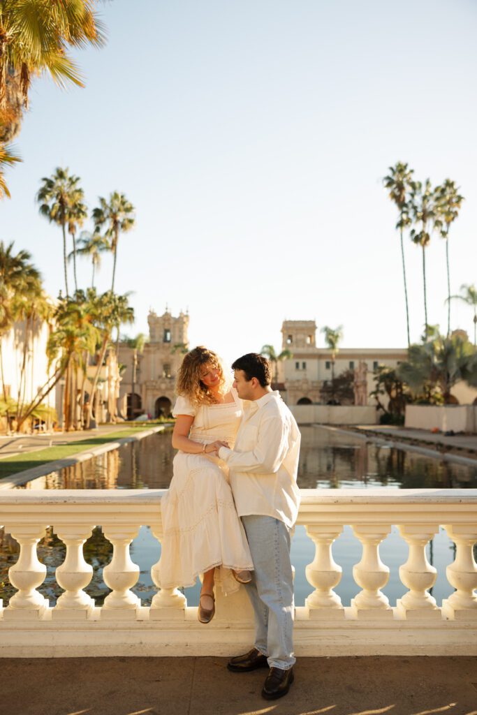 direct sun engagement photos at Balboa Park