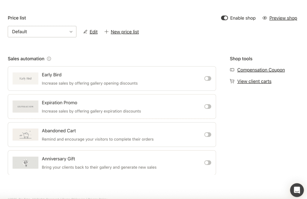 pic-time 2.0 makes automations easier than ever with Early Bird, Abandoned Cart, and Seasonal campaigns