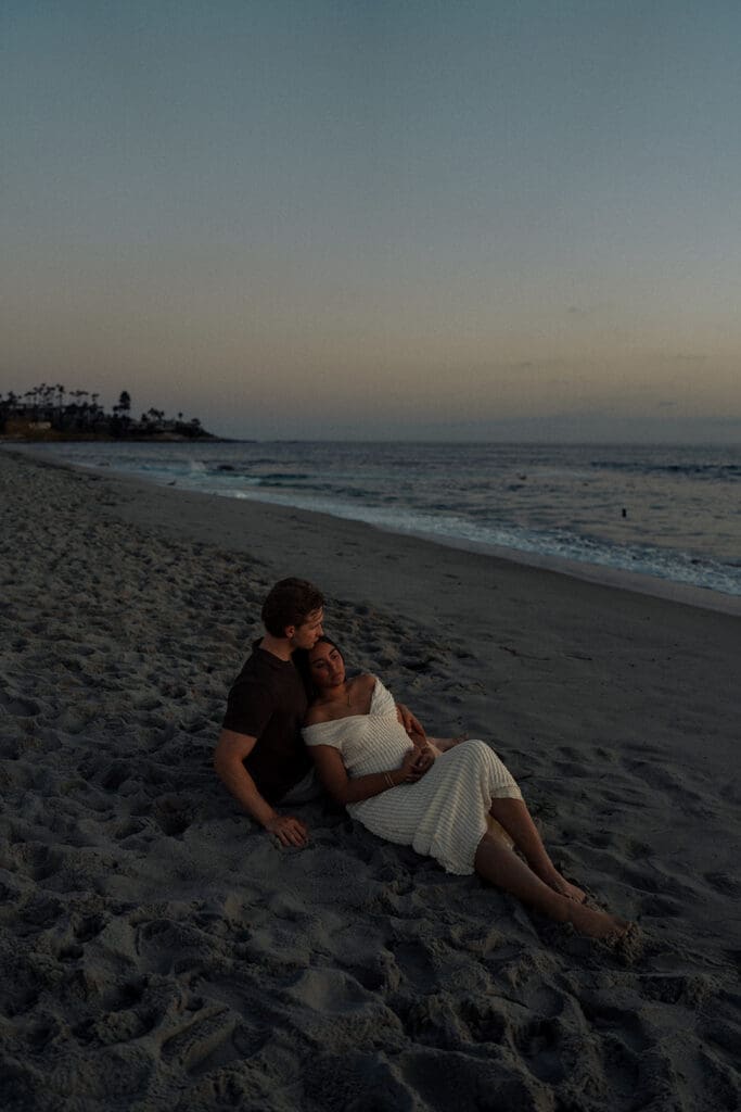 Blue hour engagement portraits at Windansea Beach