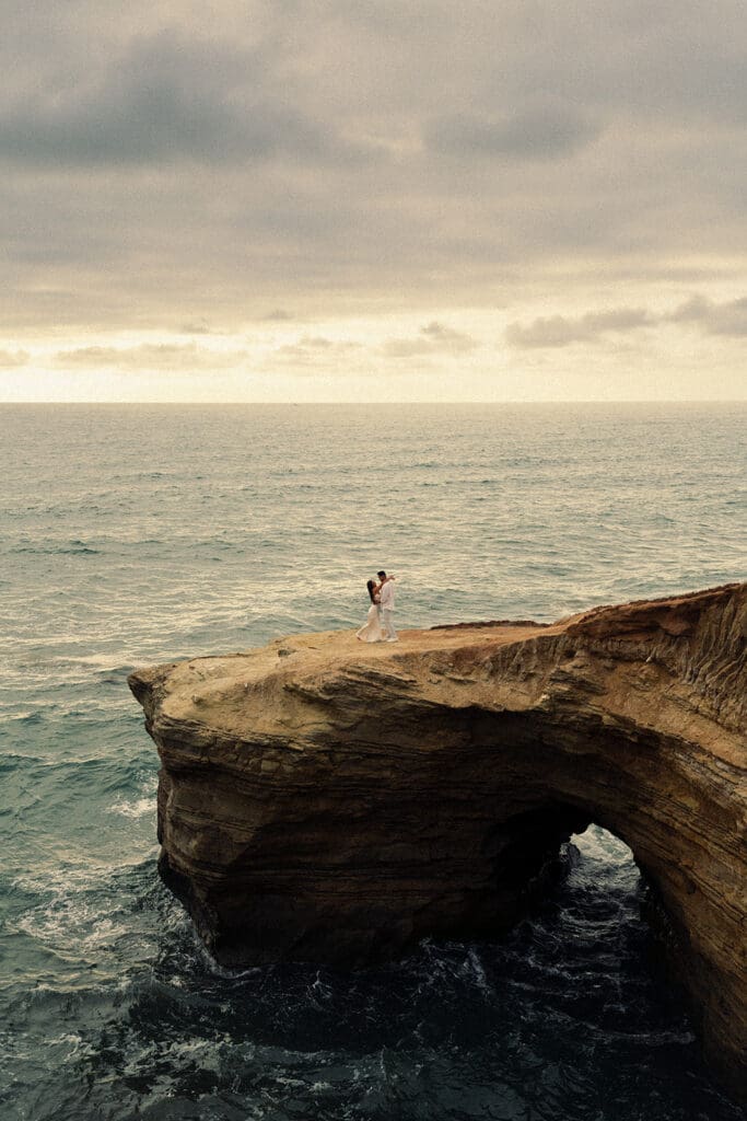 coastal engagement photos captured on both digital and film during a dreamy cloudy evening in San Diego.