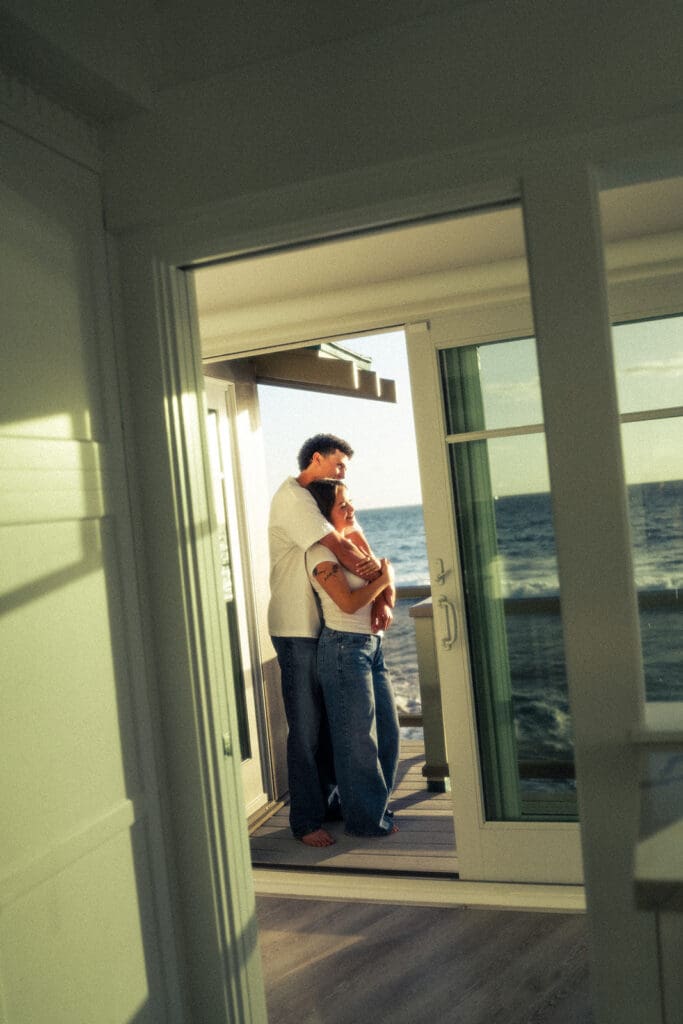 San Diego couples session documented in their grandparents home along the beach